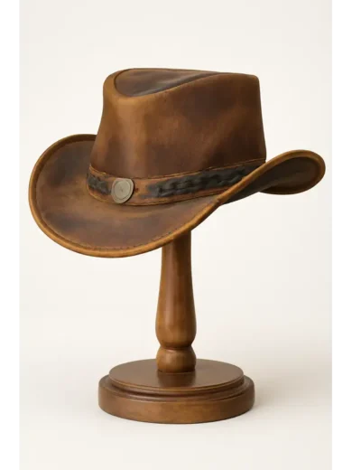 Brown Leather Cowboy Hat with Braided Band