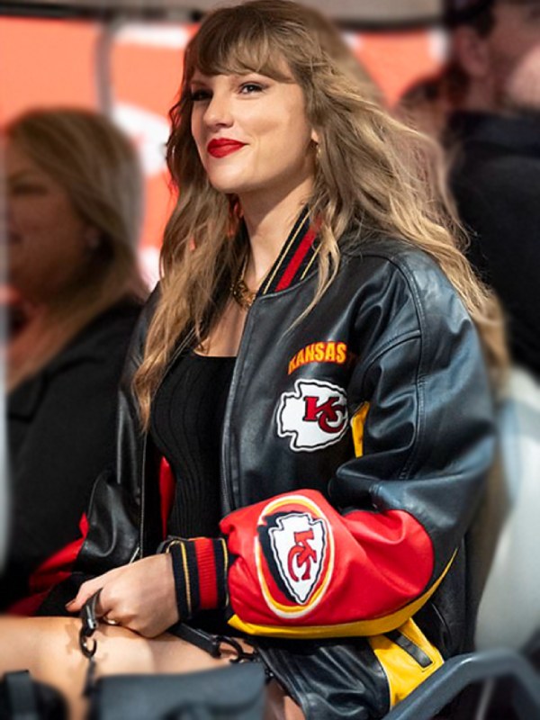Chiefs-Buccaneers-Game-Taylor-Swift-Kansas-City-Black-Leather-Jacket