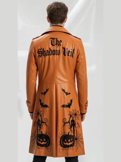 Men’s Halloween Gothic Leather Trench Coat back