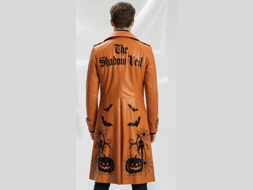 Men’s Halloween Gothic Leather Trench Coat back