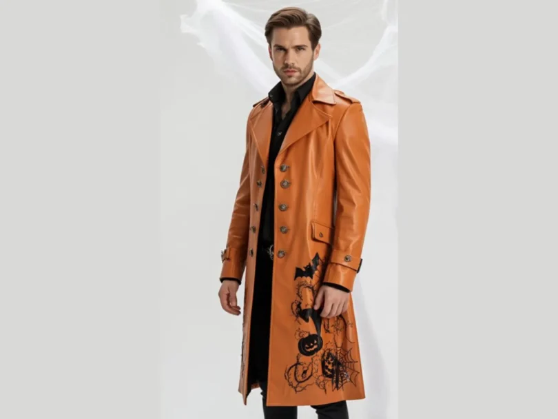 Men’s Halloween Gothic Leather Trench Coat front