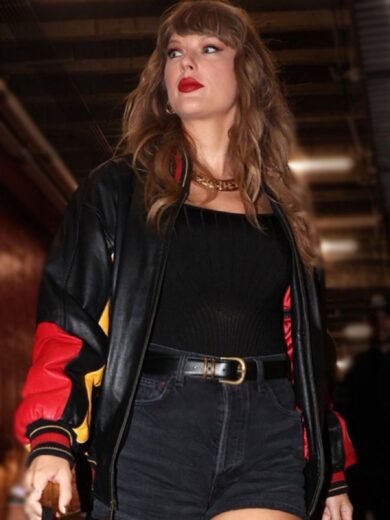 Taylor-Swift-Chiefs-Buccaneers-Game-Black-Leather-Jacket