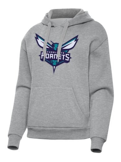 Women's Antigua Heather Gray Charlotte Hornets Victory Pullover Hoodie