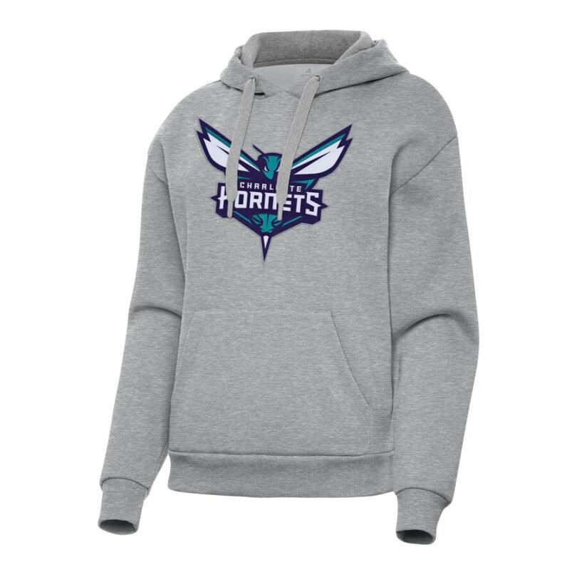 Women's Antigua Heather Gray Charlotte Hornets Victory Pullover Hoodie