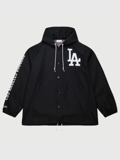 Black Dodgers Coaches Hooded Windbreaker Jacket