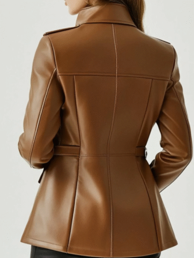 Women Bonnie Leather Brown Jacket