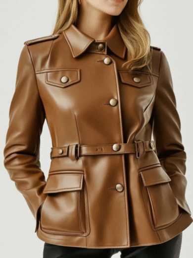 Women Bonnie Leather Brown Jacket