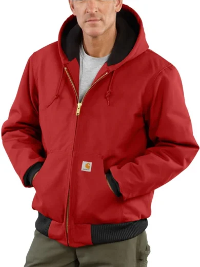 Mens Red Carhartt Hooded Jacket