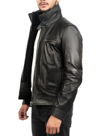 Classic Men Black Leather Biker Style Jacket