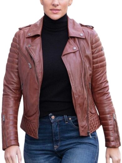 Cognac Biker Style Leather Jacket