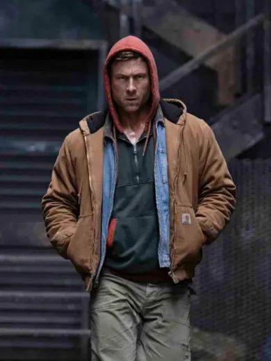 The Running Man Glen Powell Brown Jacket