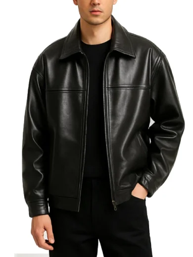 Men’s Classic Black Leather Zip-Up Jacket