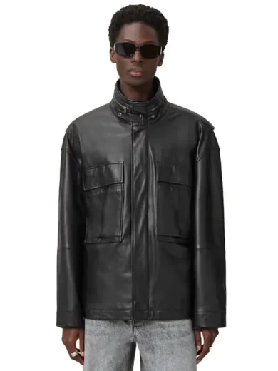 Mens Halton Funnel Collar Leather Jacket