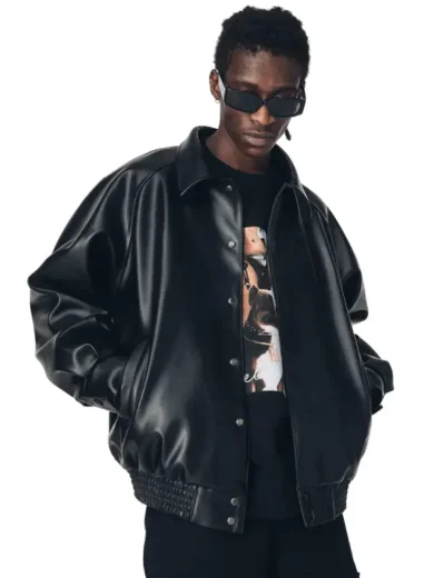 Mens Raglan Sleeve Oversized Leather Jacket
