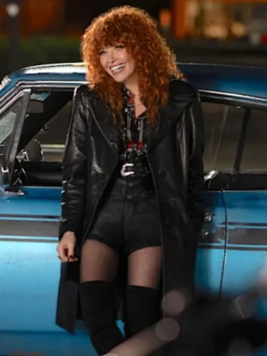 Natasha Lyonne Poker Face Black Leather Coat