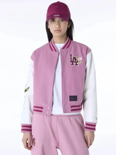 New Era LA Dodgers Floral Pink Varsity Jacket