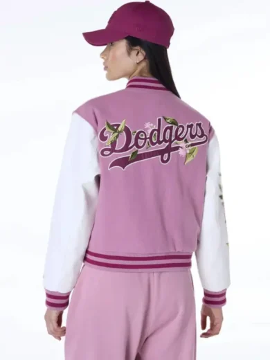 New Era LA Dodgers Floral Pink Varsity Jacket