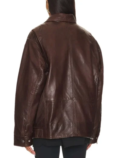Olivia Brown Oversized Leather Jacket
