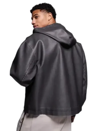 Mens Hooded Oversized Leather Jacket