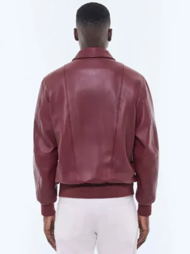 Shirt Collar Burgundy Leather Jacket