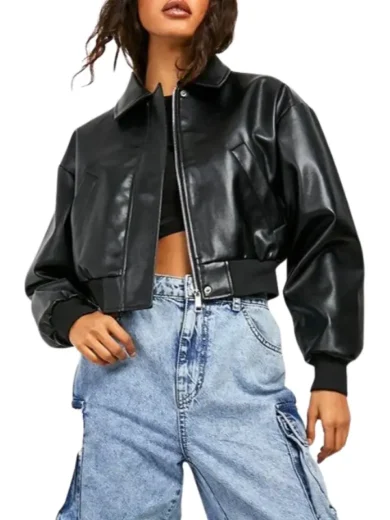 Verona Black Oversized Leather Bomber Jacket