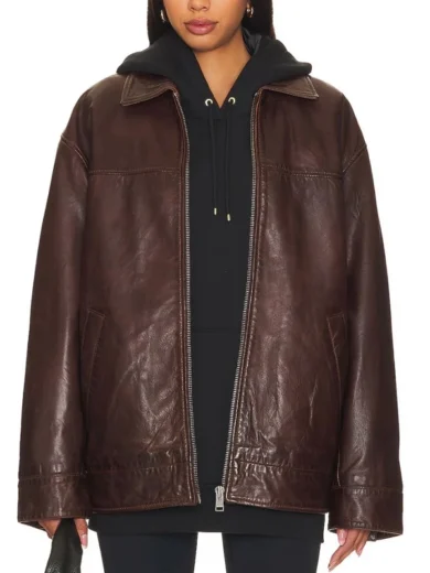 Olivia Brown Oversized Leather Jacket