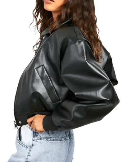 Verona Black Oversized Leather Bomber Jacket