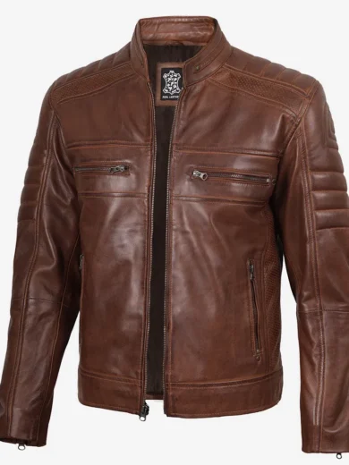 Austin Chocolate Brown Waxed Mens Leather Jacket