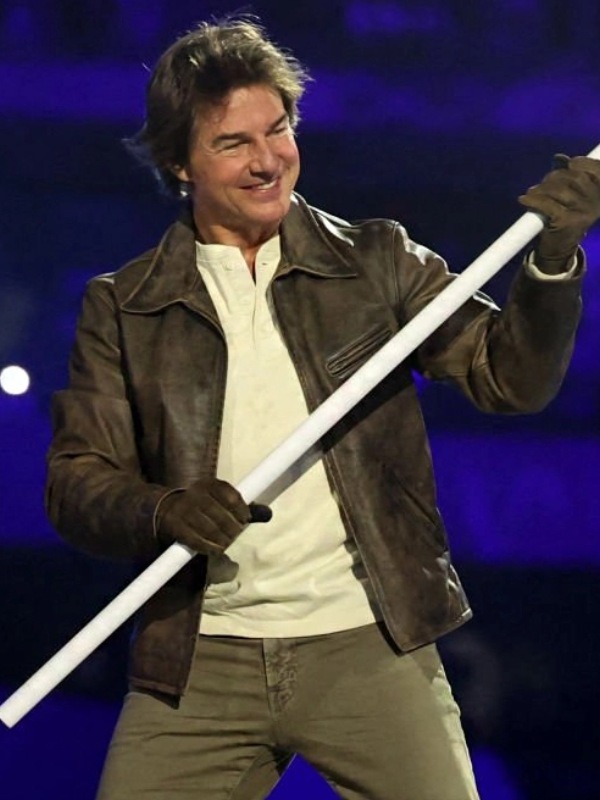 Paris 2024 Olympic Closing Ceremony Tom Cruise Leather Jacket