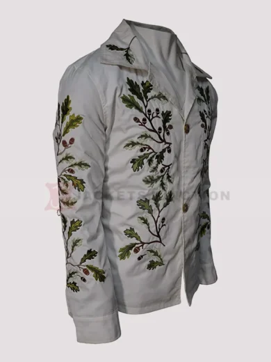Saltburn Oliver Quick Green Leaf Embroidery White Jacket