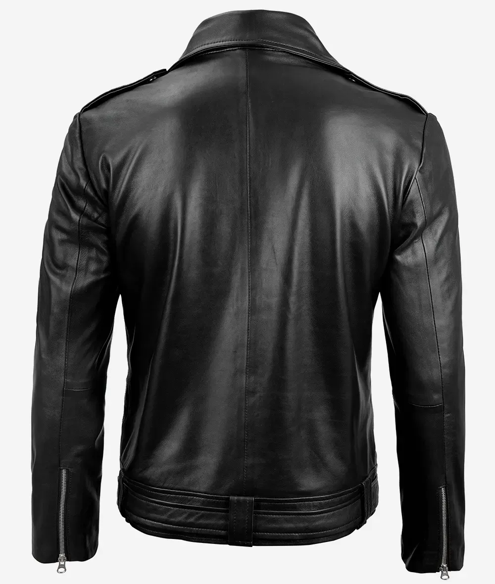 Negan Men's Black Asymmetrical Belted Biker Style Leather Jacket