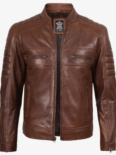 Austin Chocolate Brown Waxed Mens Leather Jacket