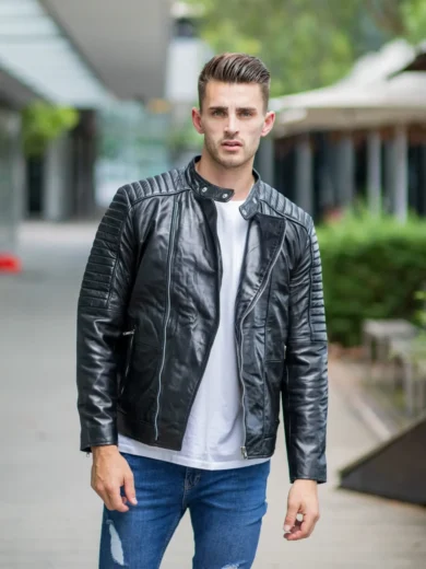 Mens Black Quilted Style Leather Blazer