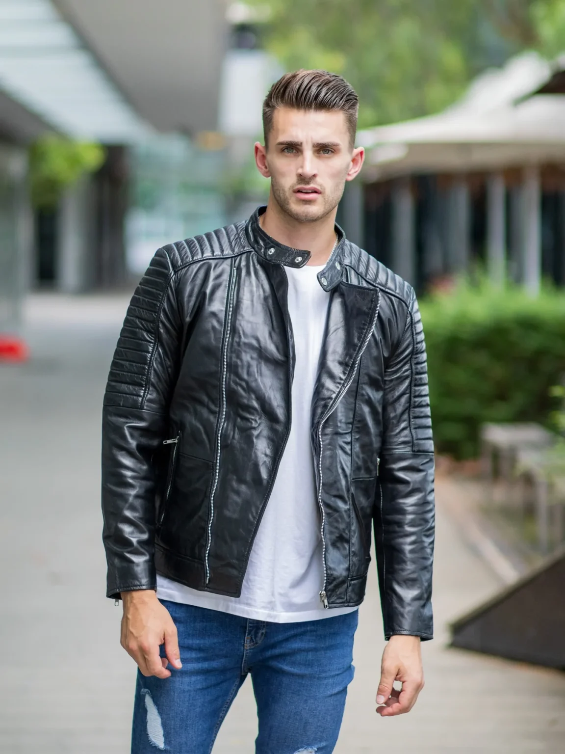 Mens Black Quilted Style Leather Blazer