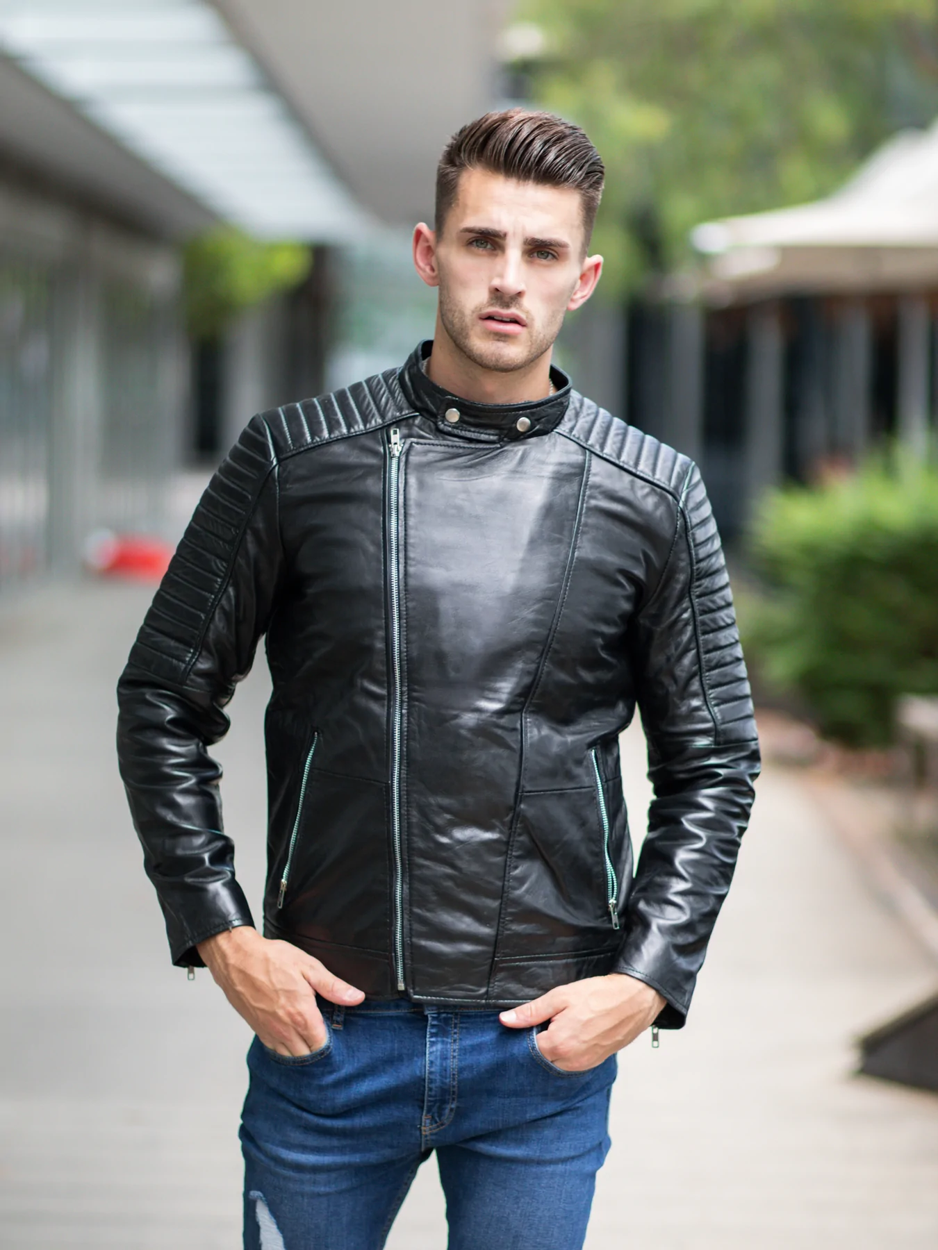 Mens Black Quilted Style Leather Blazer
