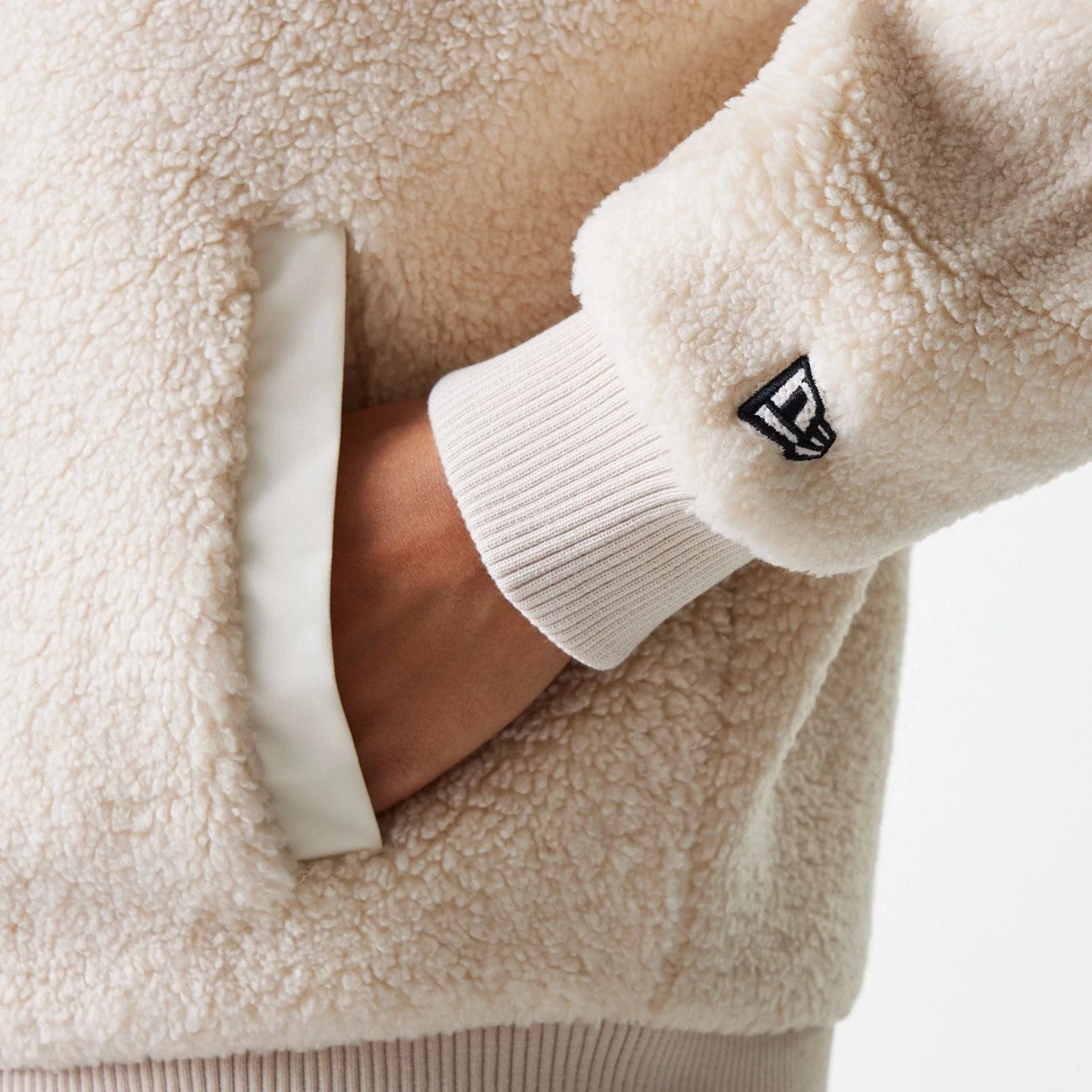 New York Yankees Womens MLB Light Beige Oversized Sherpa Bomber Jacket