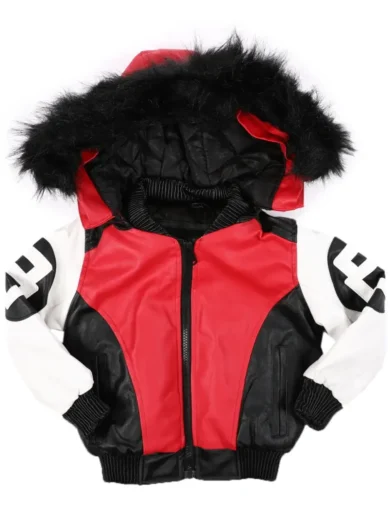 8 Ball Faux Fur Red & White Trim Hood Jacket