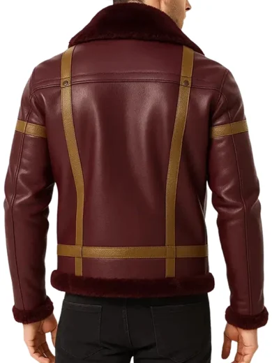 Men’s Maroon Shearling Leather Winter Jacket