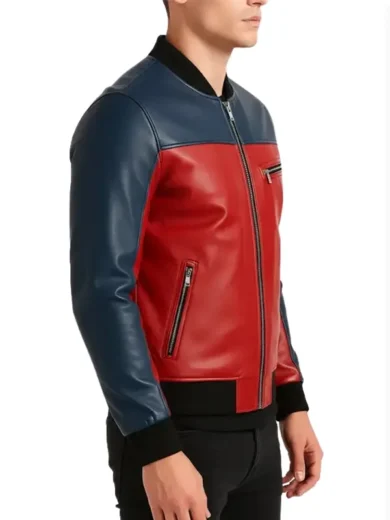 Men’s Red and Blue Christmas Leather Jacket