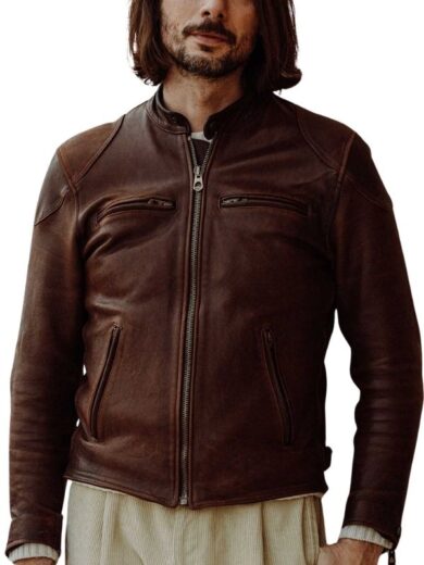 Brown Cafe Racer Leather Jacket for Mens