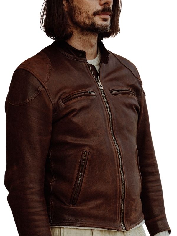Brown Cafe Racer Leather Jacket