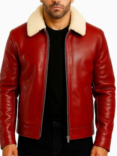 Men’s Red Shearling Leather Jacket