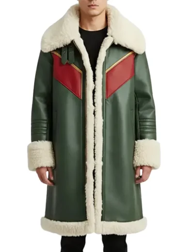 Men’s Green Shearling Long Christmas Coat