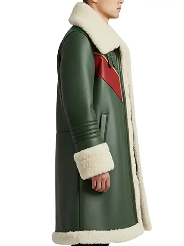 Men’s Green Shearling Long Christmas Coat