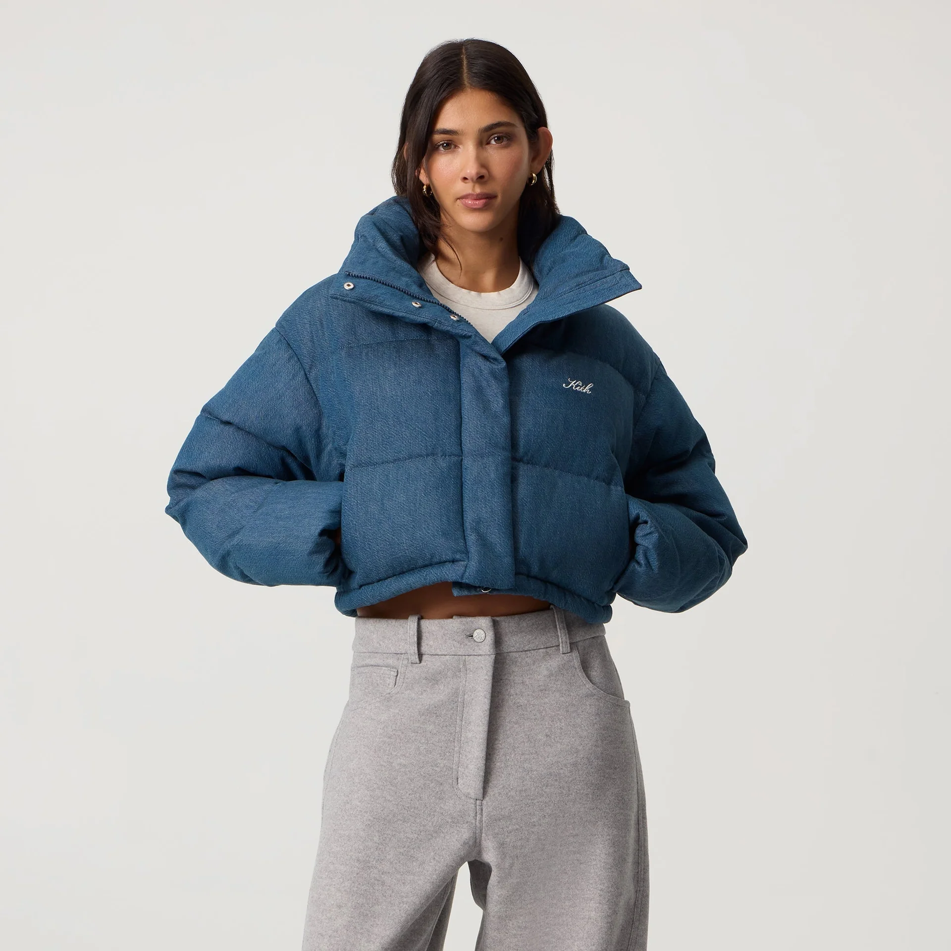 Kith Women Shae Tinted Denim Cropped Puffer