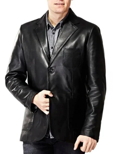Jet Black Gentlemen Leather Blazer