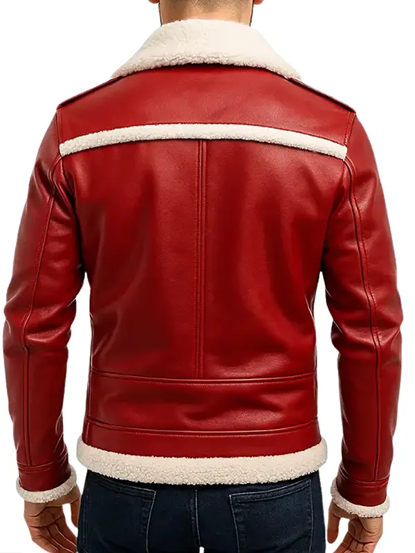 Men Red Shearling Leather Jacket