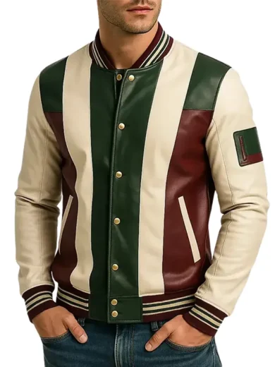 Men’s Green Maroon and Cream Varsity Jacket