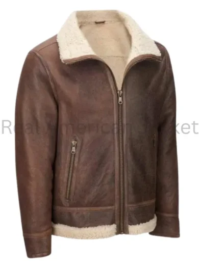 Mens Light Brown Shearling Aviator Jacket