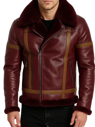 Men’s Maroon Shearling Leather Winter Jacket